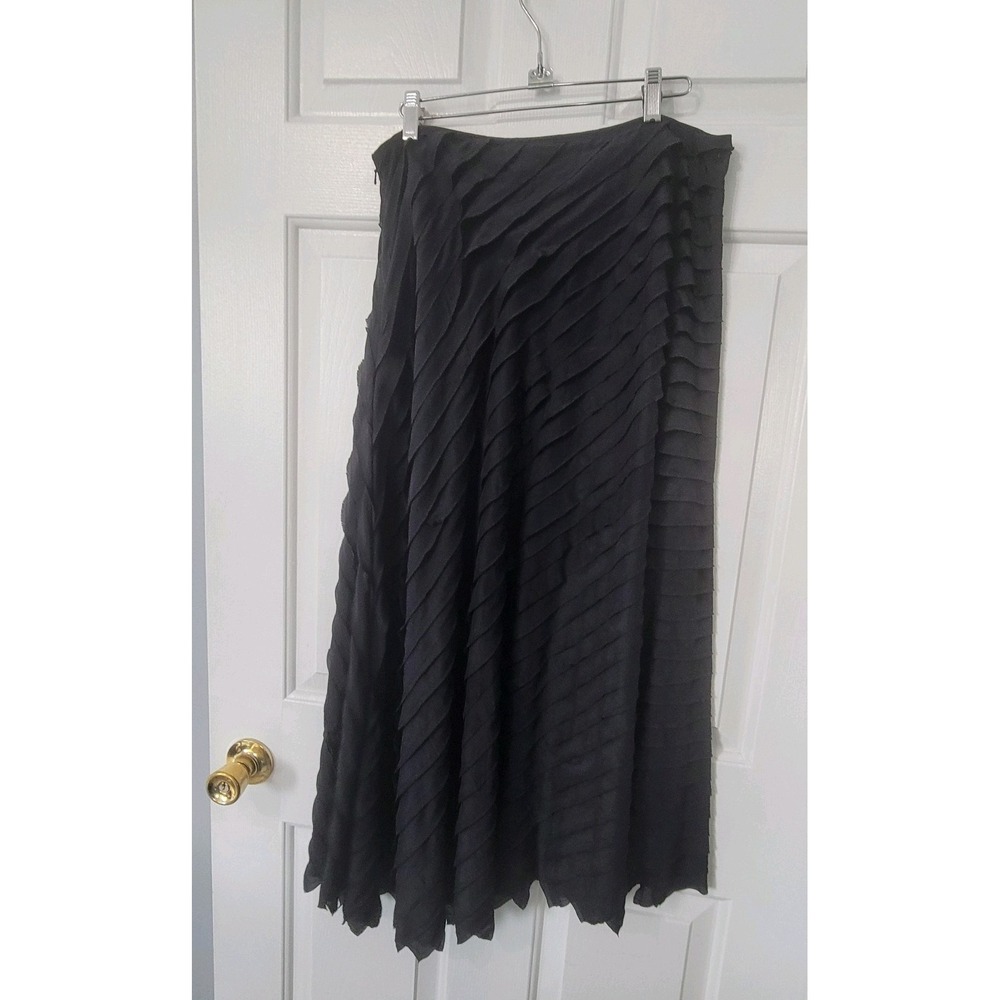 J. Jill Tiered Silk Blend Side Zip Midi Skirt Womans Size 12 Black Capsule